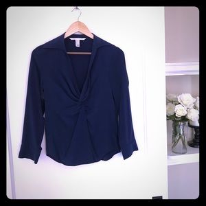 Navy Diane Von Furstenburg silk front knot top